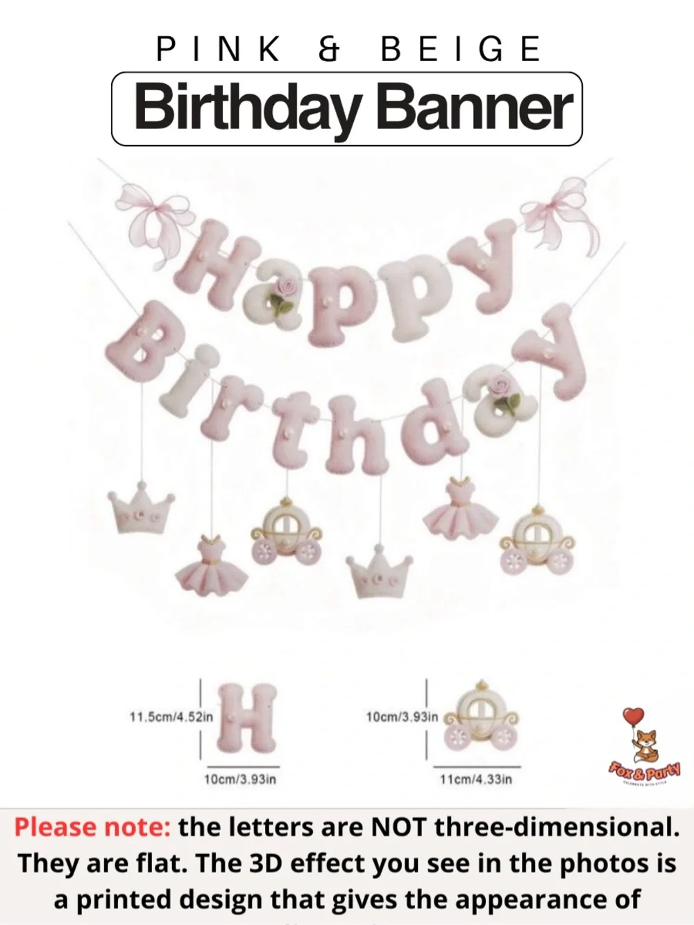 Pink Princess Happy Birthday Felt Bunting | Girl Party Decor